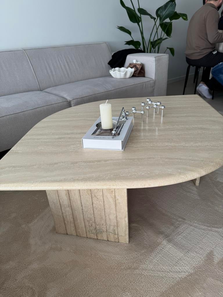 Travertin salontafel, Huis en Inrichting, Tafels | Salontafels, Ophalen, Overige materialen, Gebruikt, 100 tot 150 cm