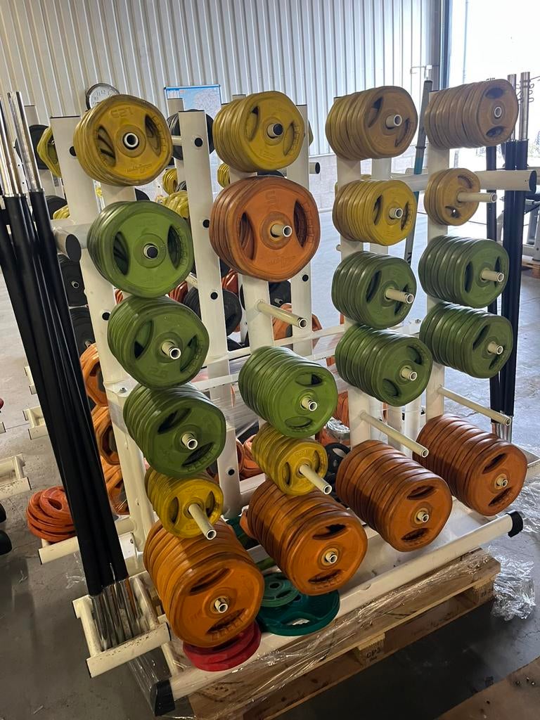 20 x bodypump set stang met gewichten en rek, Ophalen, Gebruikt, 20 x set, Met rek