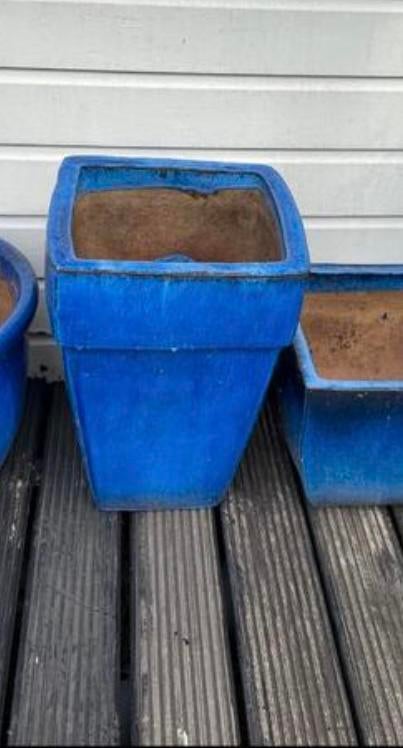 Bloempot vierkant hoog blauw, Vierkant, Zo goed als nieuw, Balkon, Aardewerk