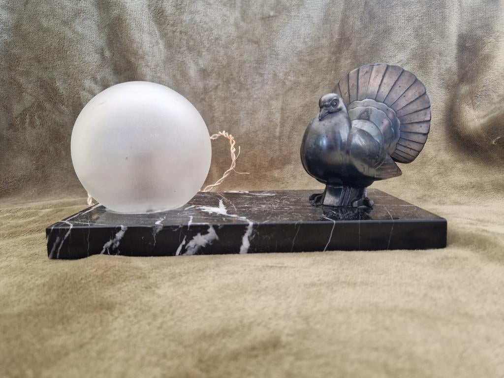 Art Deco Lampje met Duif op Marmeren Voet - Vintage, Ophalen of Verzenden