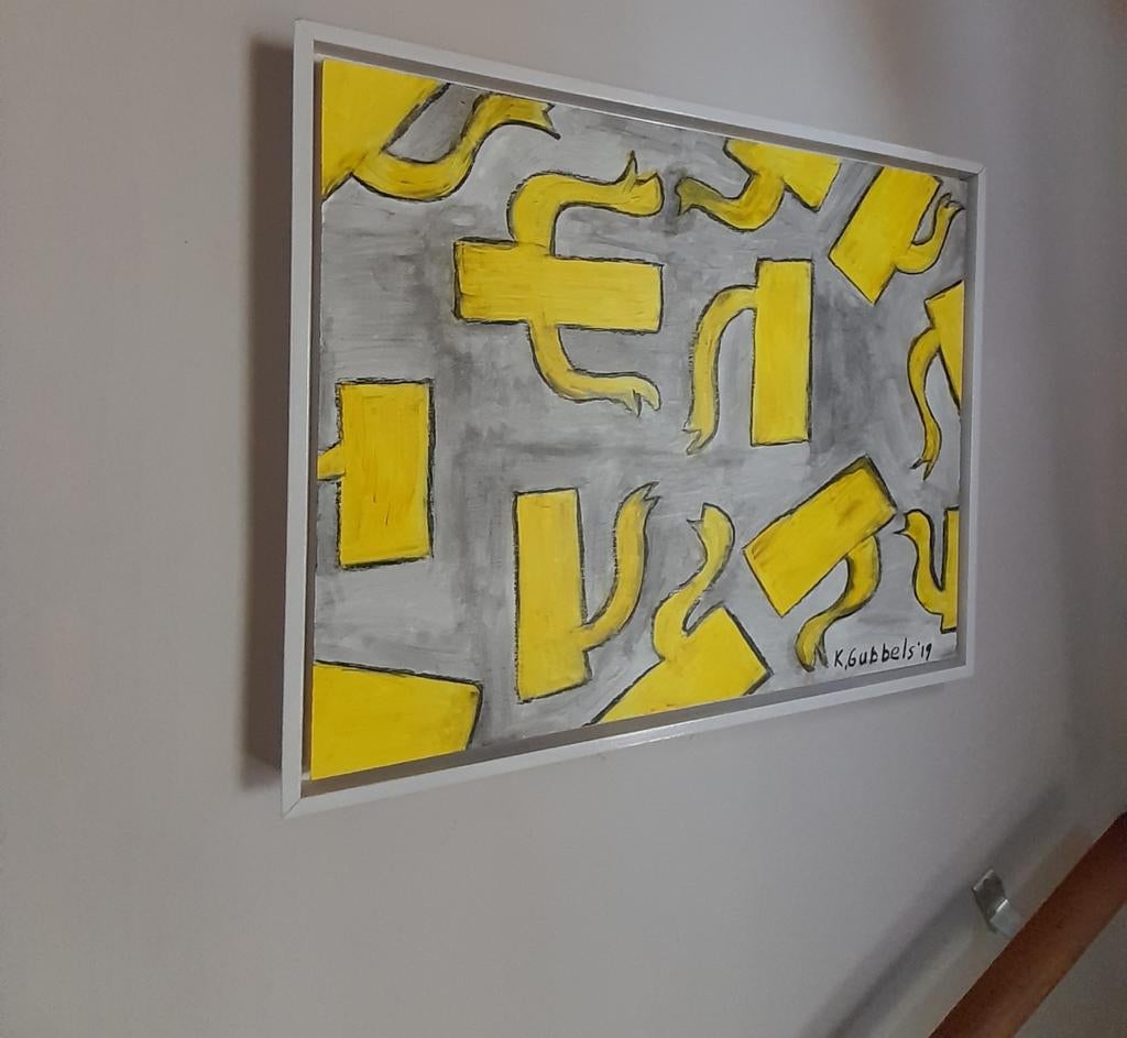 Klaas Gubbels - Koffiekannen Geel - Schilderij op paneel, Ophalen of Verzenden