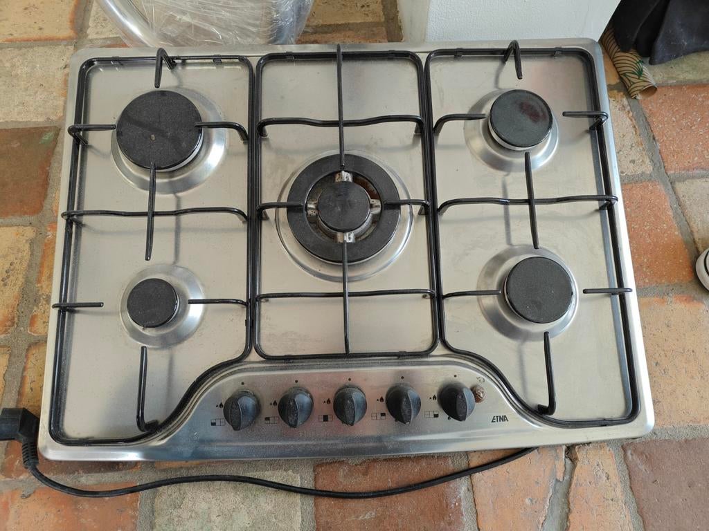 Gasfornuis 5-pits RVS - Gebruikt, Witgoed en Apparatuur, Fornuizen, Gebruikt, Vrijstaand, Gas, 5 kookzones of meer, Minder dan 85 cm