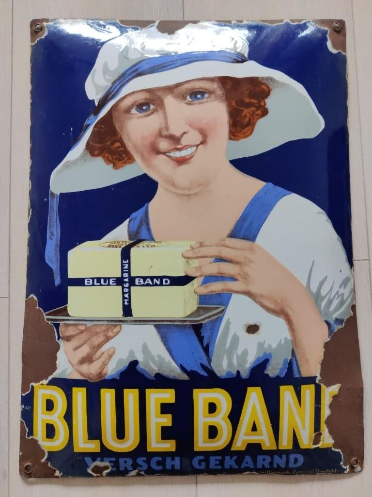 Emaille Reclamebord Blue Band Gekarnd, Peters Elberfeld, Ophalen of Verzenden, Gebruikt, Reclamebord