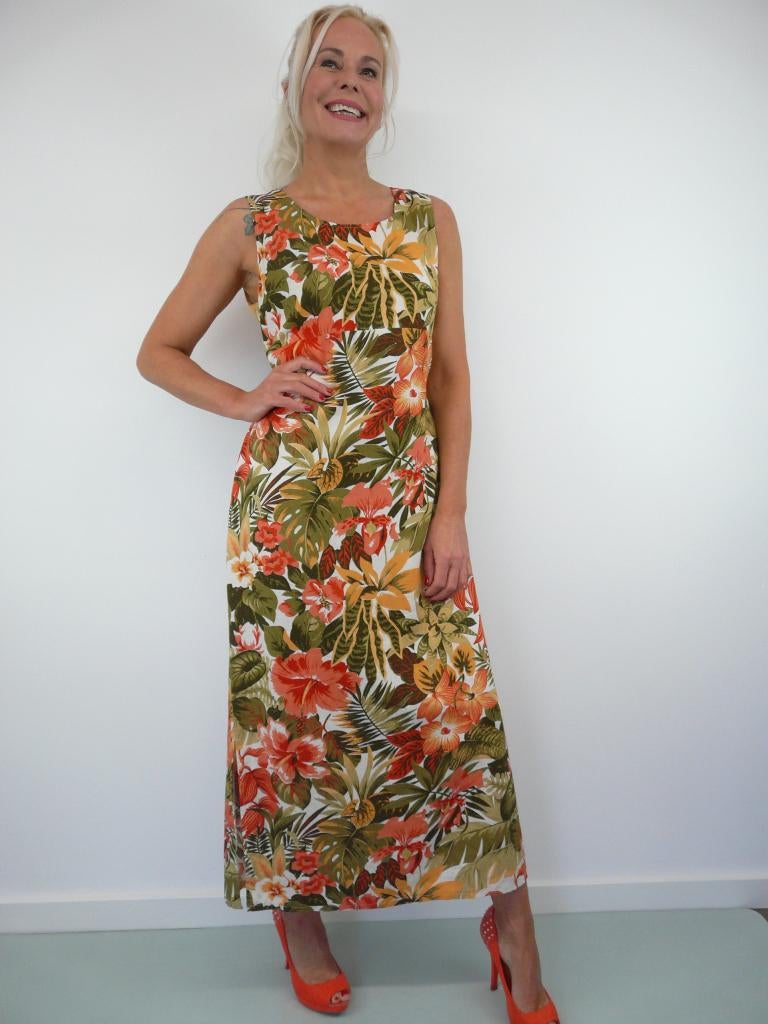 *Abfab Vintage Gebloemde Zomerjurk L*, Kleding | Dames, Jacett, Maat 42/44 (L), Oranje, Ophalen of Verzenden