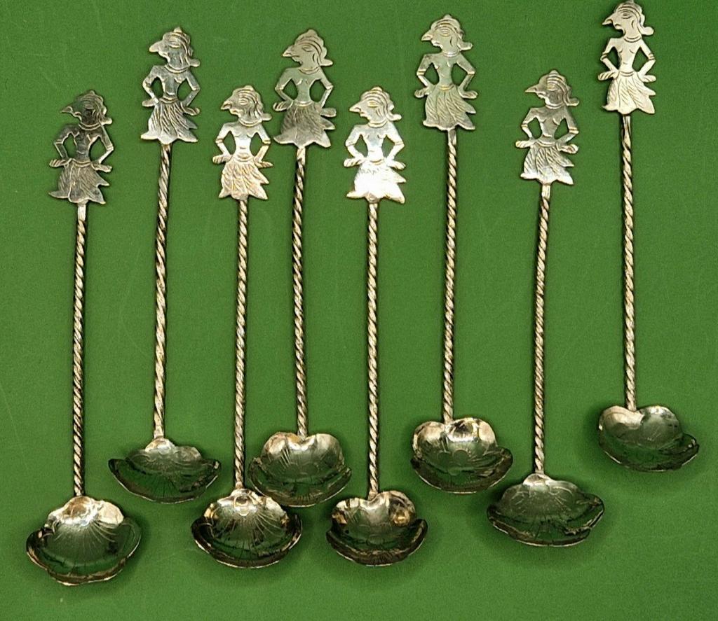 8 verzilverde Javaanse Djokja kruiden lepeltjes, Antiek en Kunst, Antiek | Bestek, Ophalen of Verzenden