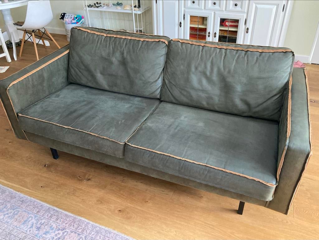 BePureHome Rodeo 2,5 zits bank leer army, Ophalen, Gebruikt, Driepersoons, Rechte bank