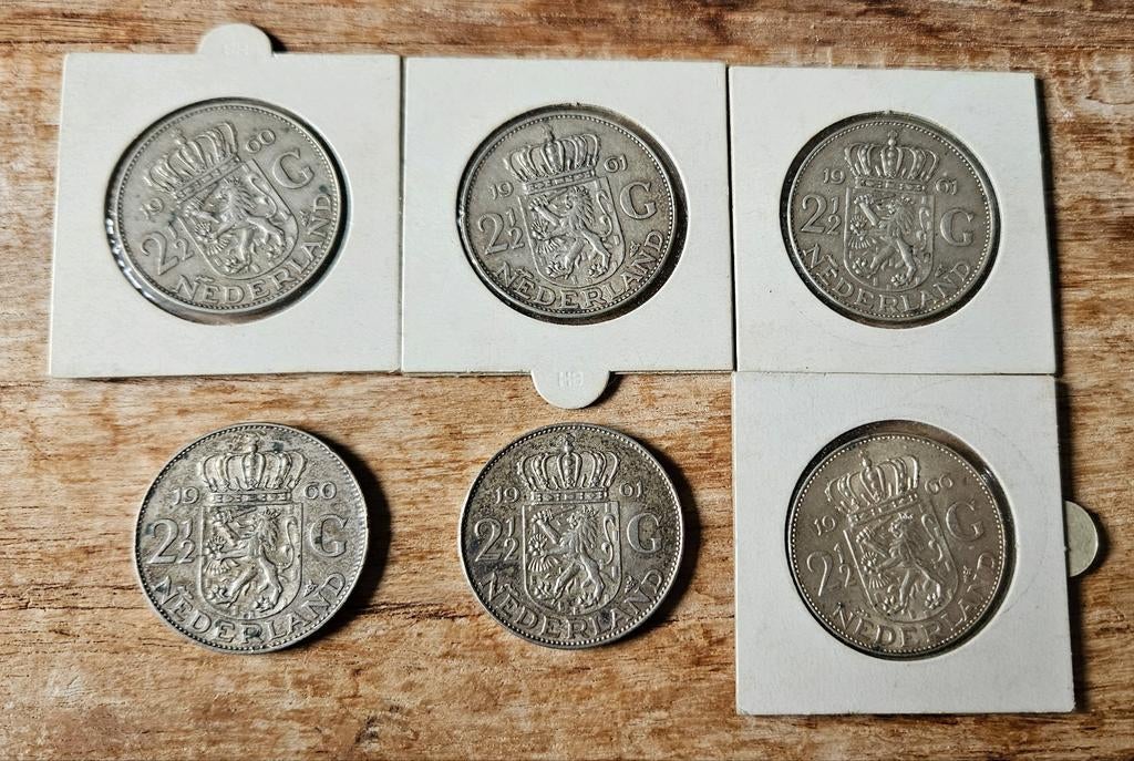 6x Zilveren rijksdaalder / 2½ gulden munten Juliana, Koningin Juliana, Setje, Zilver, Ophalen of Verzenden