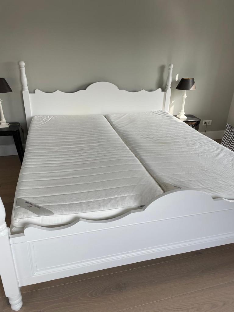 Wit houten Grange bed, Ophalen, Gebruikt, Landelijk/romantisch, Wit