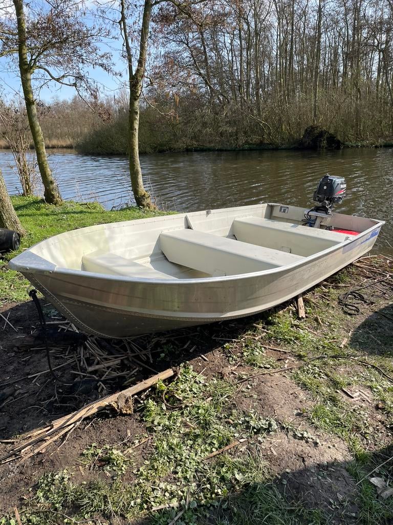 Marine 12m met suzuki 5pk 4takt, Watersport en Boten, Vis- en Consoleboten, Ophalen, Gebruikt, Tot 10 pk, Aluminium