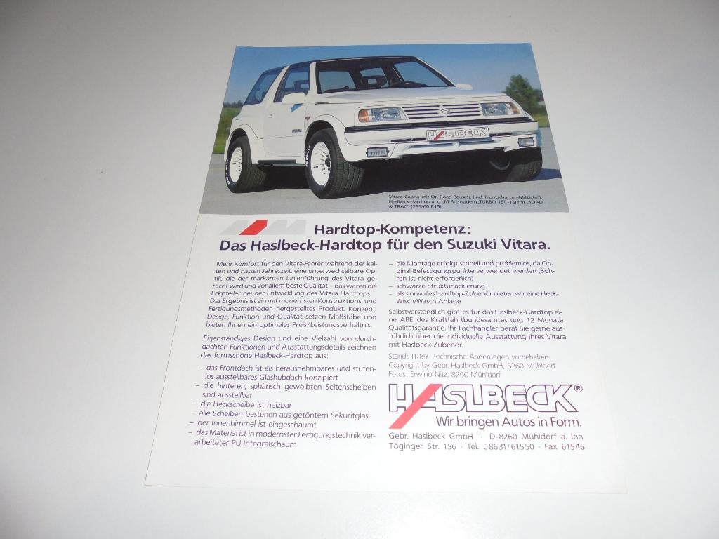 leaflet Haslbeck hardtop voor Suzuki Vitara, Ophalen of Verzenden, Zo goed als nieuw, Overige merken