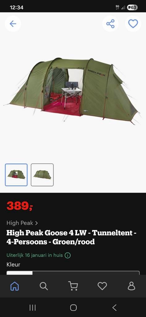 4 persoons tent groen high peak, Ophalen of Verzenden, Zo goed als nieuw, Tot en met 4