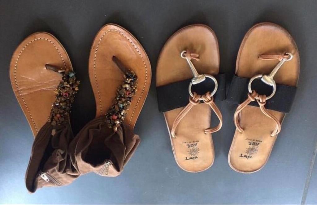 Nieuwe Italiaanse leren sandalen slippers Vint maat 38, Slippers, Bruin, Nieuw, Ophalen of Verzenden