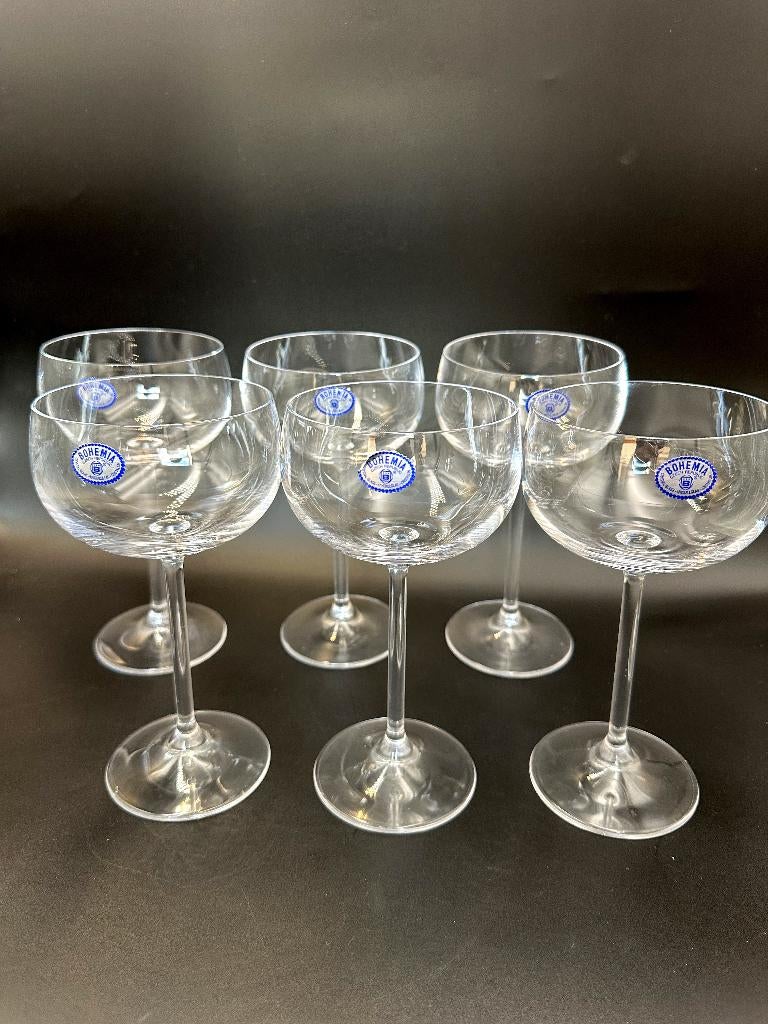 6 x Bohemia kristallen wijnglazen jaren 70/80, Huis en Inrichting, Keuken | Servies, Glas of Glazen, Ophalen of Verzenden, Overige stijlen
