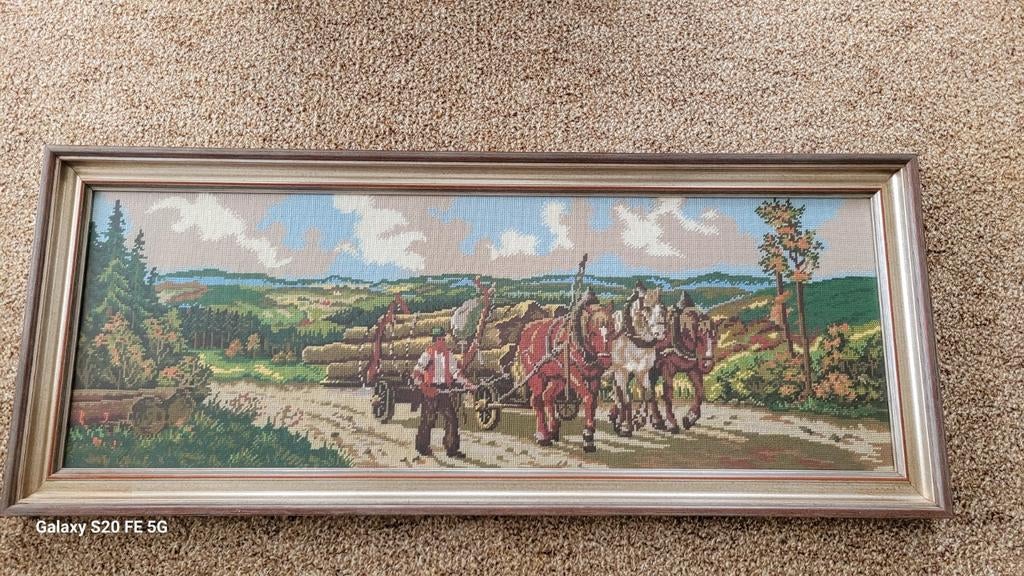 Borduur werk met lijst, Ophalen of Verzenden