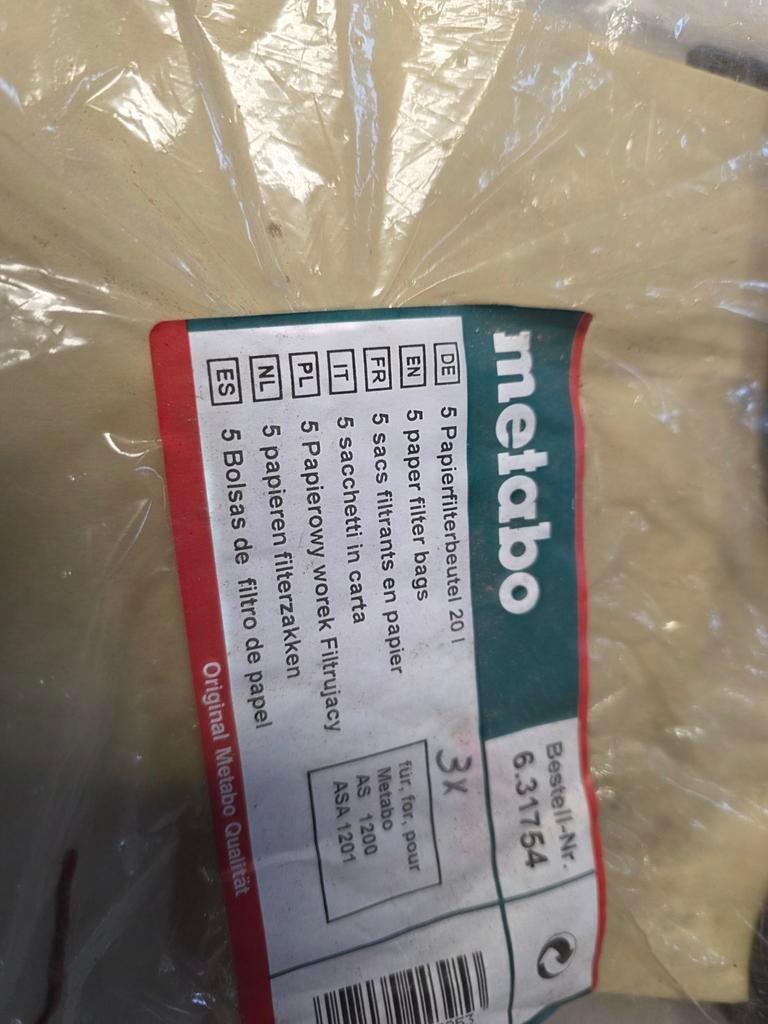 3 Stuks METABO Stofzuigerzakken, Ophalen of Verzenden, Nieuw