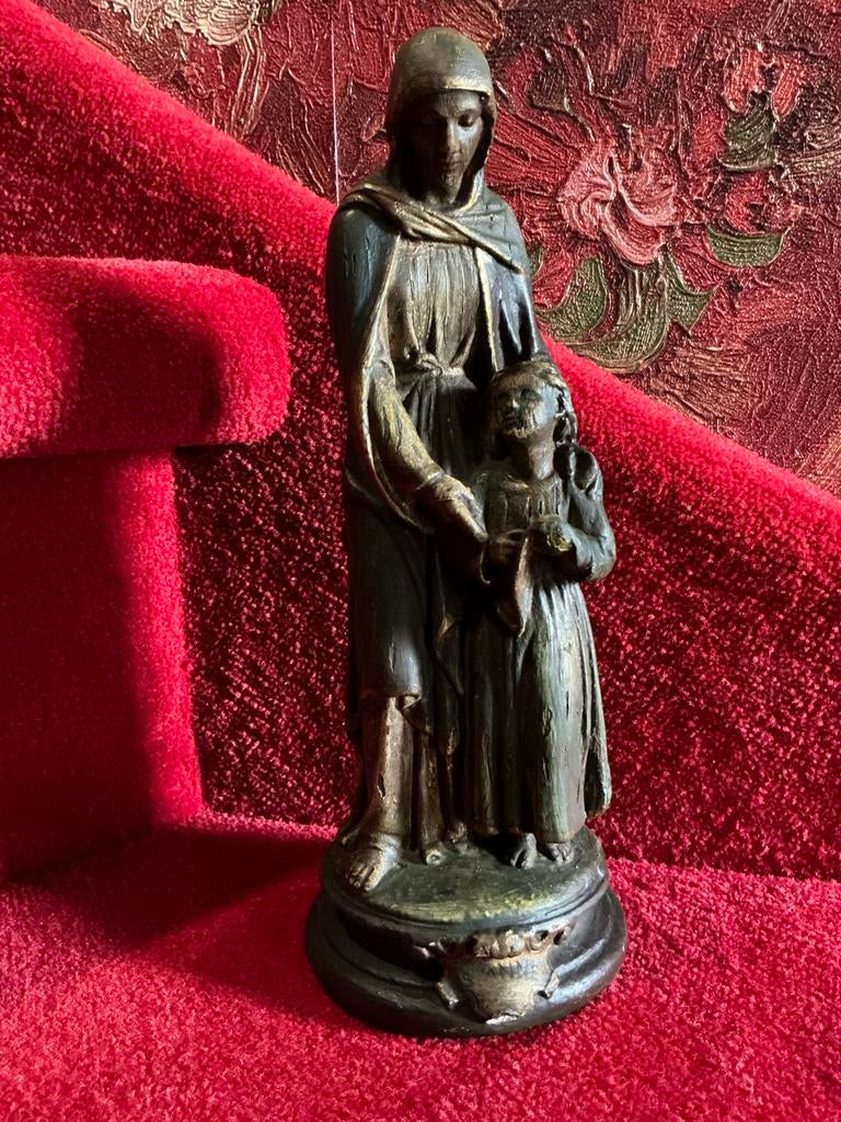 Antiek heiligenbeeld ❤️ St. Anna met Maria, Antiek en Kunst, Antiek | Religie, Ophalen of Verzenden
