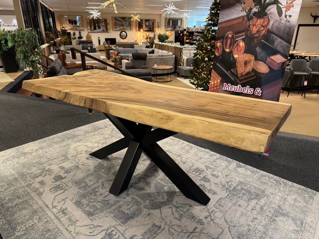 Eettafel/Boom Suar hout 220 spinpoot Direct/leverbaar E-7285, Huis en Inrichting, #Industrieel#Boomstam#Suarhout#Spinpoot#220