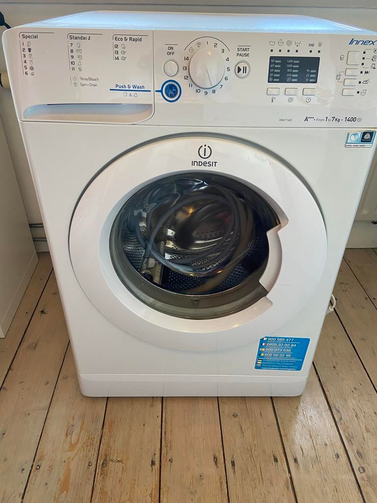 Wasmachine - Indesit XWA71483XW - 7 kg - werkt prima!, Ophalen, Gebruikt, Voorlader, Wolwasprogramma