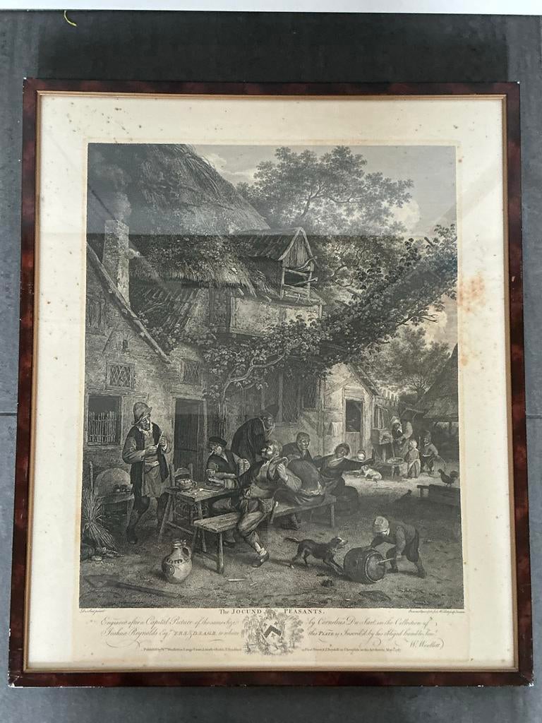 Ingelijste gravure De vrolijke boeren – naar Cornelis Dusart, Ophalen of Verzenden