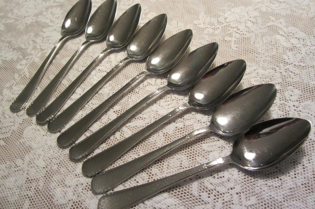 9 dinerlepel, 20,5cm Gero Zilmeta hamerslag 294 Franse lelie, Gebruikt, Ophalen of Verzenden, Rvs of Chroom, Vaatwasserbestendig