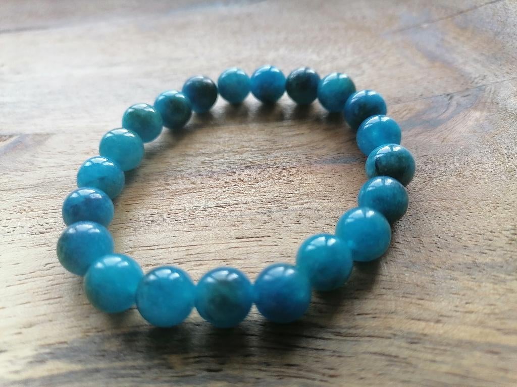 Nieuw e zelfgemaakte armband met apatiet kralen 8 mm, Overige materialen, Blauw, Nieuw, Ophalen of Verzenden