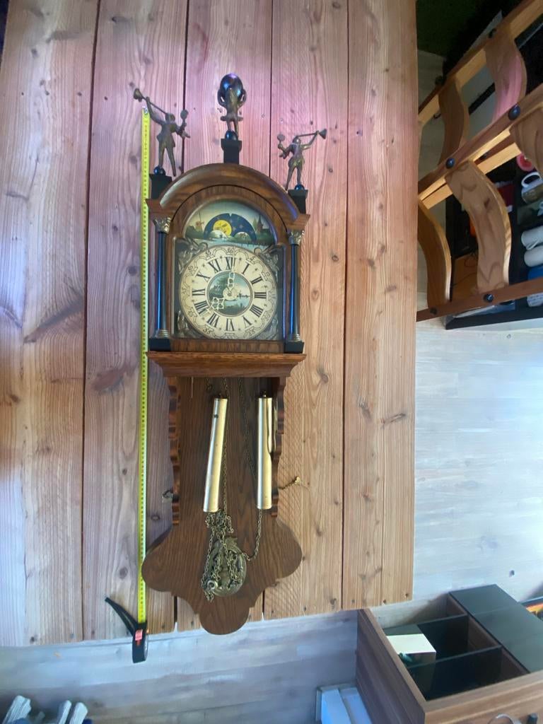 Antieke Wandklok met Maanfase en Gewichten, Ophalen