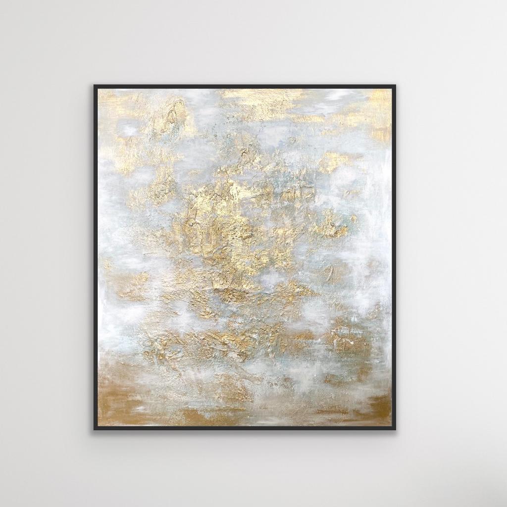 Origineel abstract acryl schilderij met goud , 70x80 cm, Ophalen of Verzenden