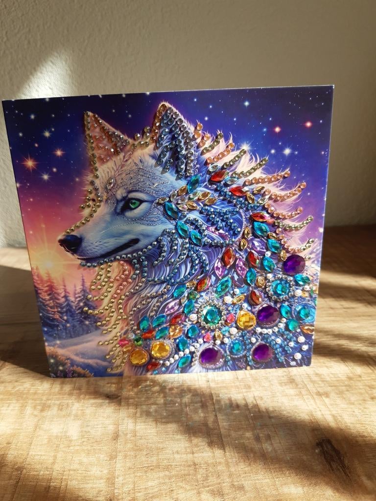 Diamond painting witte wolven wens kaart, Hobby en Vrije tijd, Ophalen of Verzenden, Zo goed als nieuw, Dieren