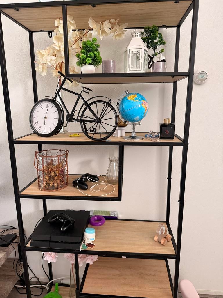 Moderne TV-meubel / Bijzettafel in hout- en metaallook, Gebruikt, 100 tot 150 cm, Ophalen of Verzenden, Minder dan 50 cm