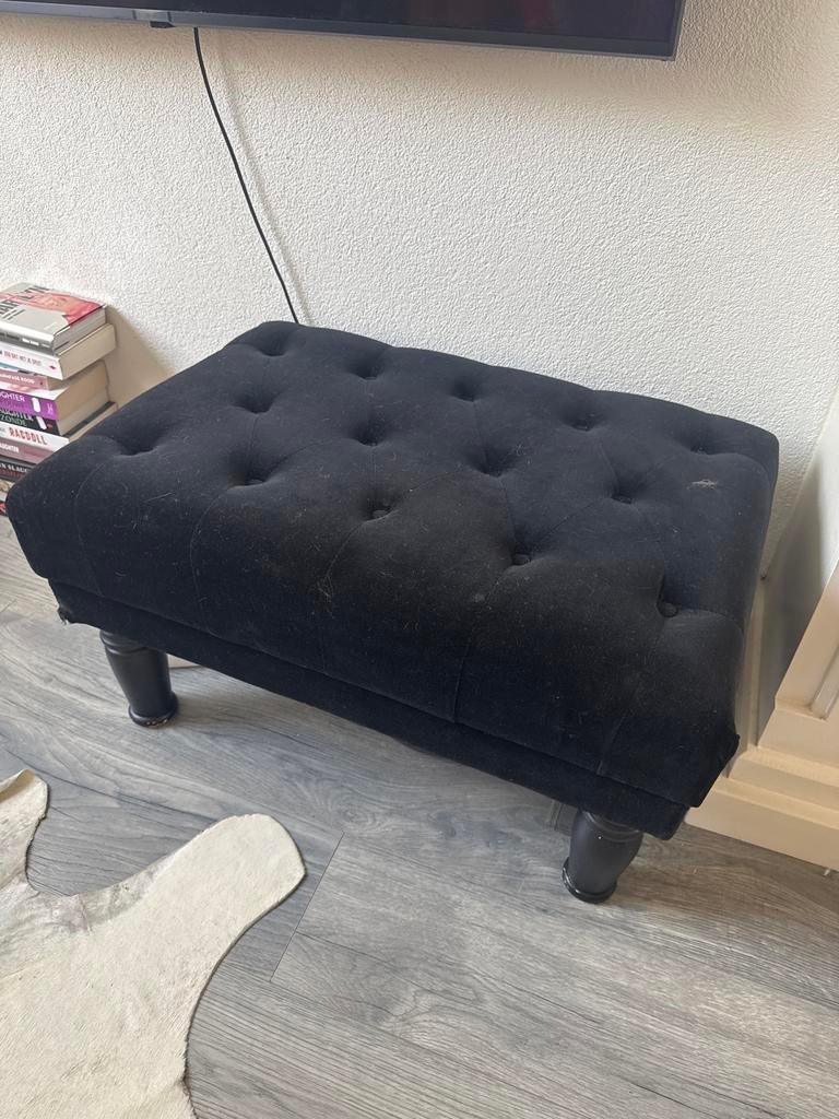 Zwarte poef met knopen, Ophalen, Gebruikt, 50 tot 75 cm, 75 tot 100 cm