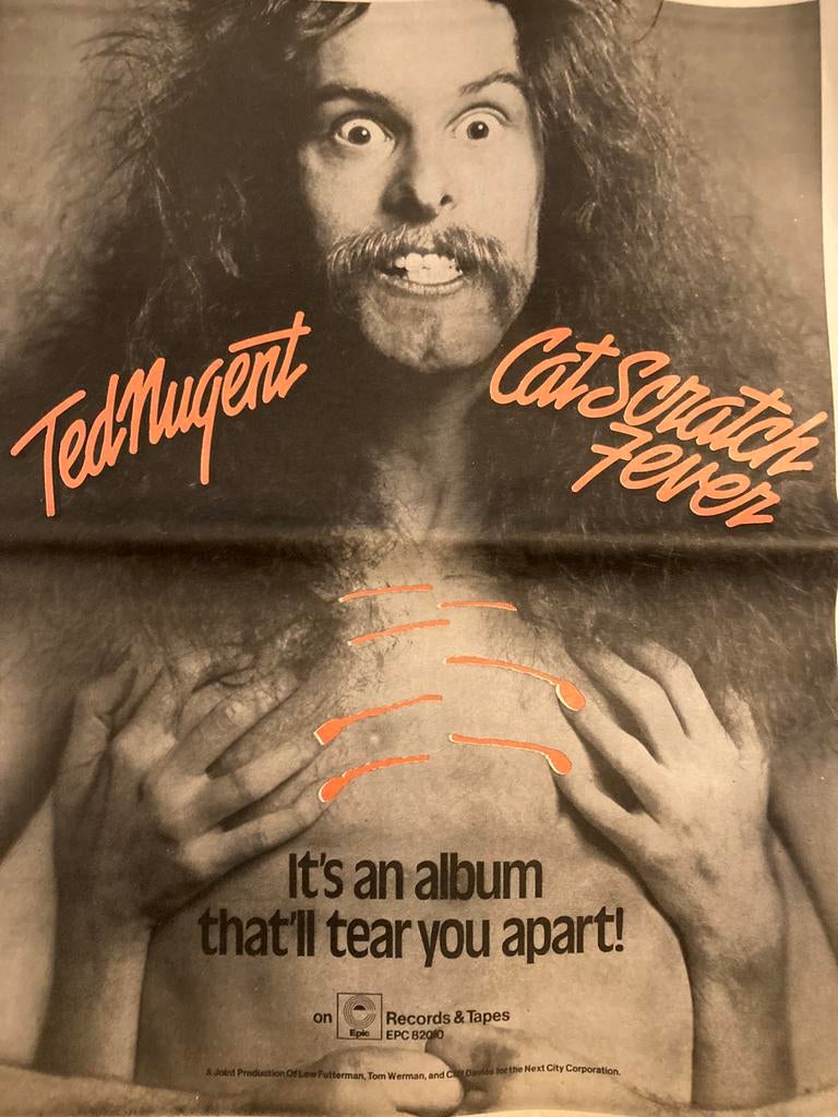 Paginagrote A3 advertentie TED NUGENT Cat Scratch Fever rele, Cd's en Dvd's, Vinyl | Hardrock en Metal, Ophalen of Verzenden