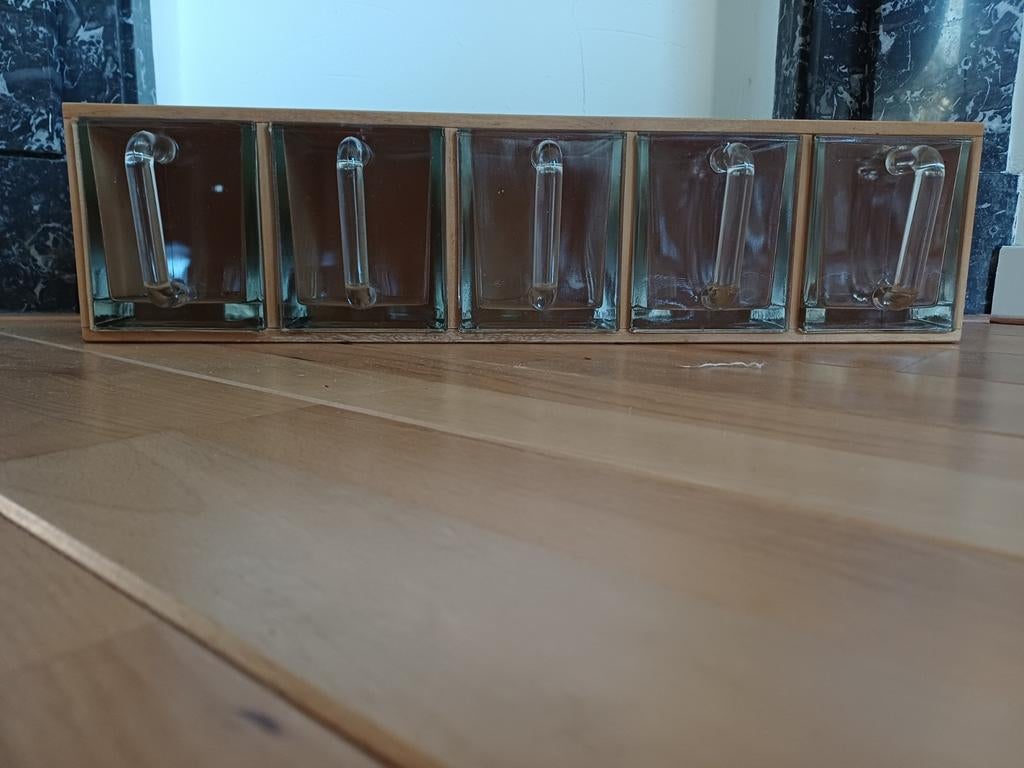 IKEA vintage Houten kruidenrek met glazen laatjes., Huis en Inrichting, Ophalen, Gebruikt
