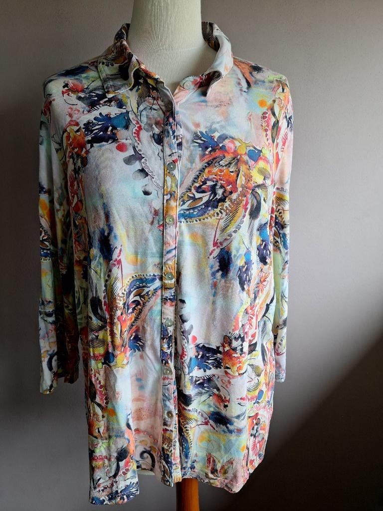 Kleurrijke stretch blouse print van Roberto Sarto, maat 48, Roberto Sarto, Ophalen of Verzenden, Zo goed als nieuw, Maat 46/48 (XL) of groter