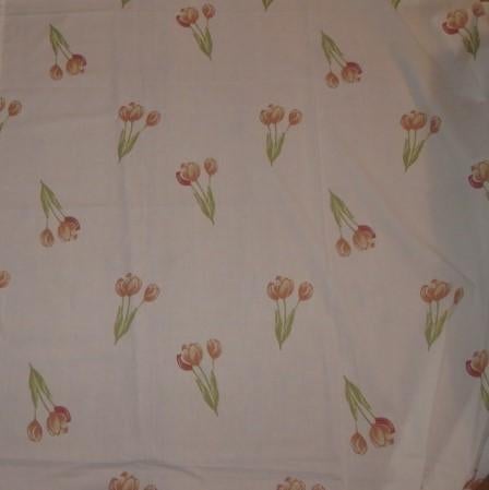 Vintage lap stof wit met oranje-beige tulpen Zweeds design, Wit, Ophalen of Verzenden, Zo goed als nieuw, 30 tot 120 cm