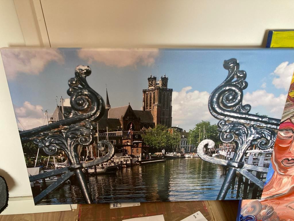 Canvas foto schilderij van Dordrecht met Grote Kerk, Ophalen