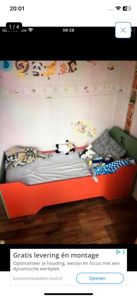 Junior bed zeer nette stat150x 80 met zgn matras, Lattenbodem, 70 tot 85 cm, Zo goed als nieuw, 140 tot 160 cm