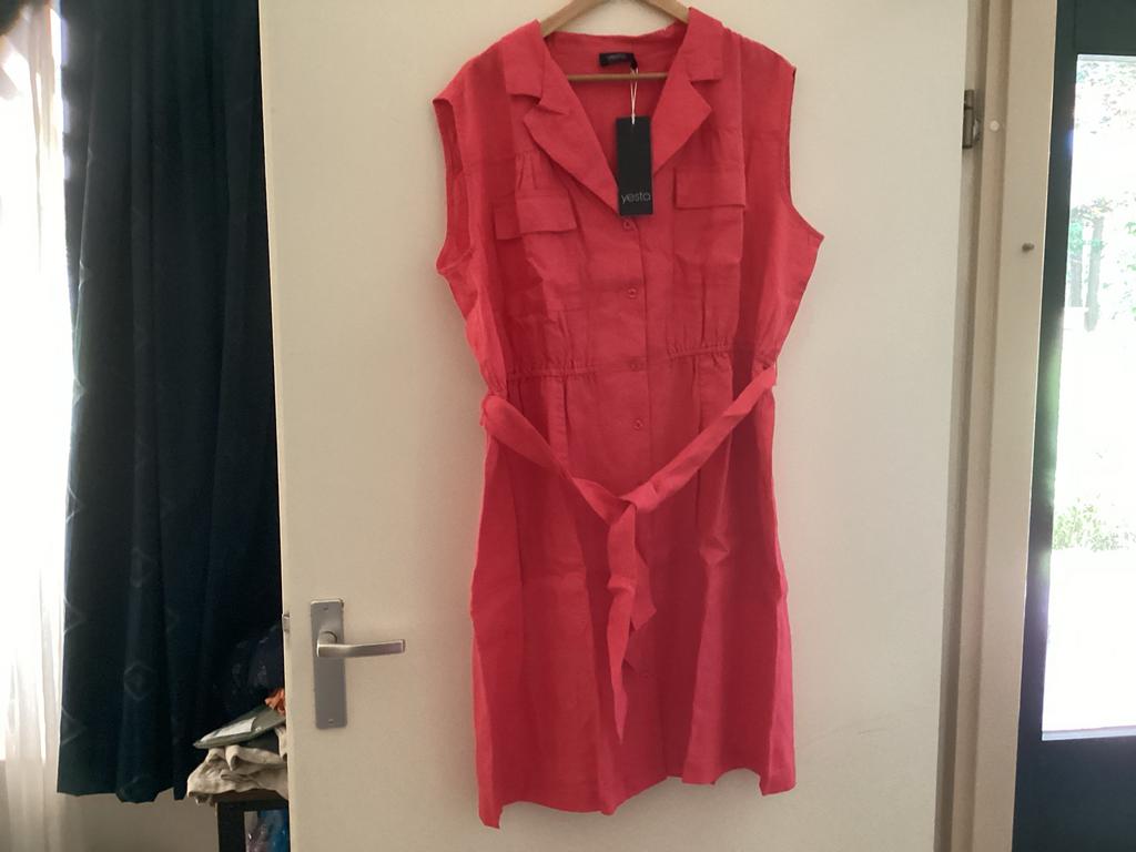 Yesta Linnen Jurk Maat 50 Fuchsia met Strikband, Ophalen of Verzenden, Nieuw, Roze, Jurk