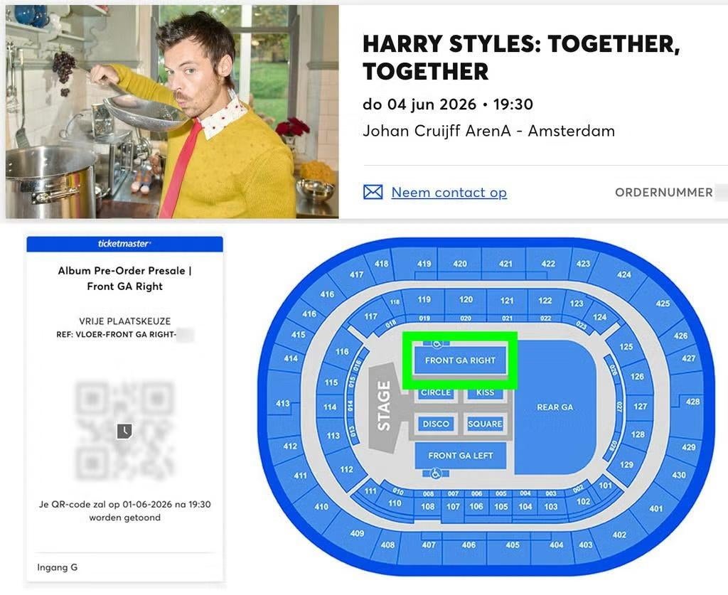 Harry Styles 4 juni 2x FRONT GA staanplaatsen - Goedkoper!, Tickets en Kaartjes, Twee personen, Juni