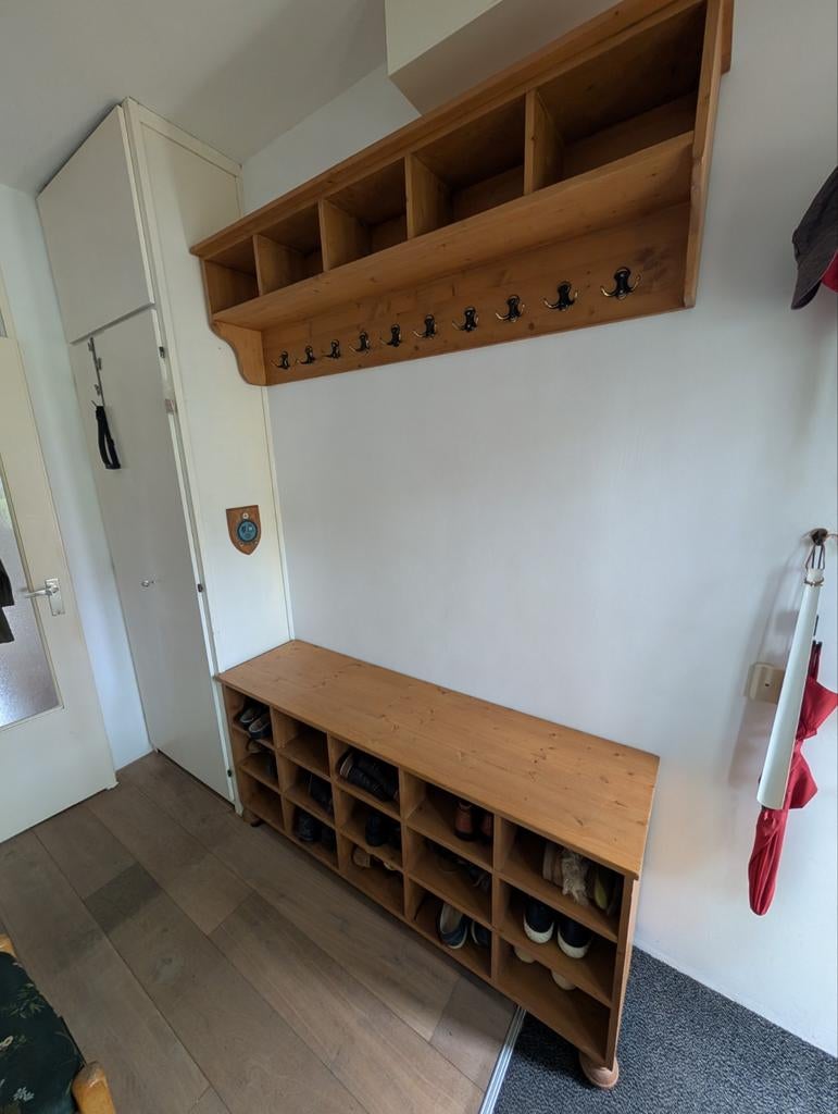 Grenen kapstok en schoenenkast (set), Huis en Inrichting, Kasten | Schoenenkasten, Ophalen