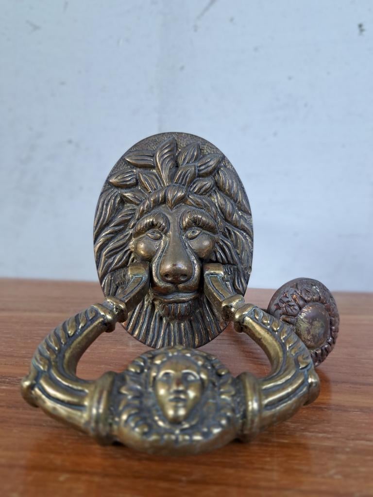 Antieke bronzen Victoriaanse stijl Deurklopper Leeuwenkop, Ophalen of Verzenden