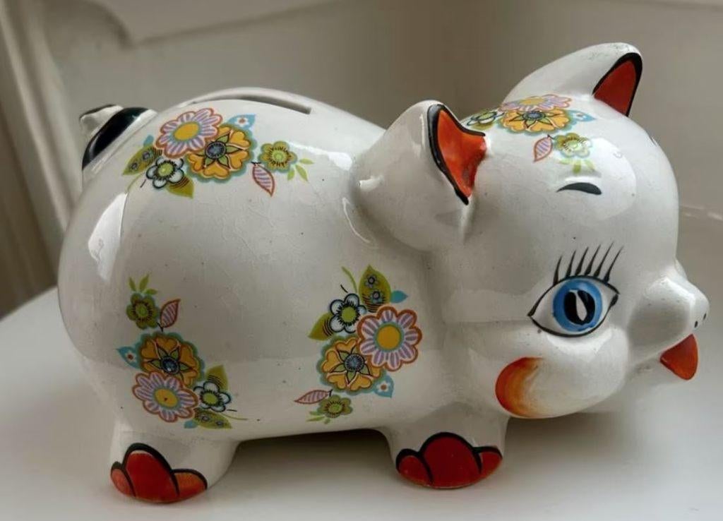 Vintage beschilderd spaarvarken, Antiek en Kunst, Antiek | Keramiek en Aardewerk, Ophalen of Verzenden