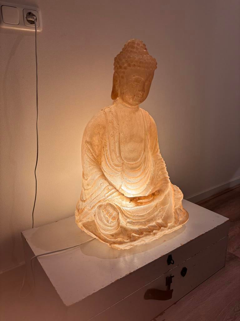 Grote warme Boeddha lamp van glasvezel, Ophalen, Gebruikt