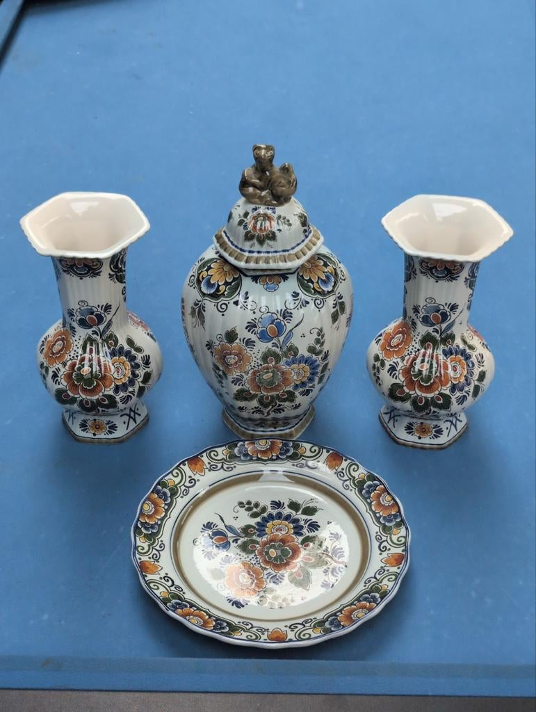 Delfts Polychroom Handwerk Set - Vazen & Schaal, Antiek en Kunst, Ophalen