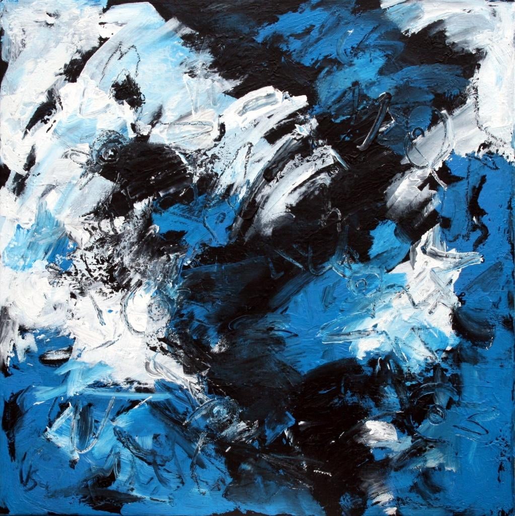 acryl schilderij 90 x 90 cm "spelende mussen", Ophalen of Verzenden