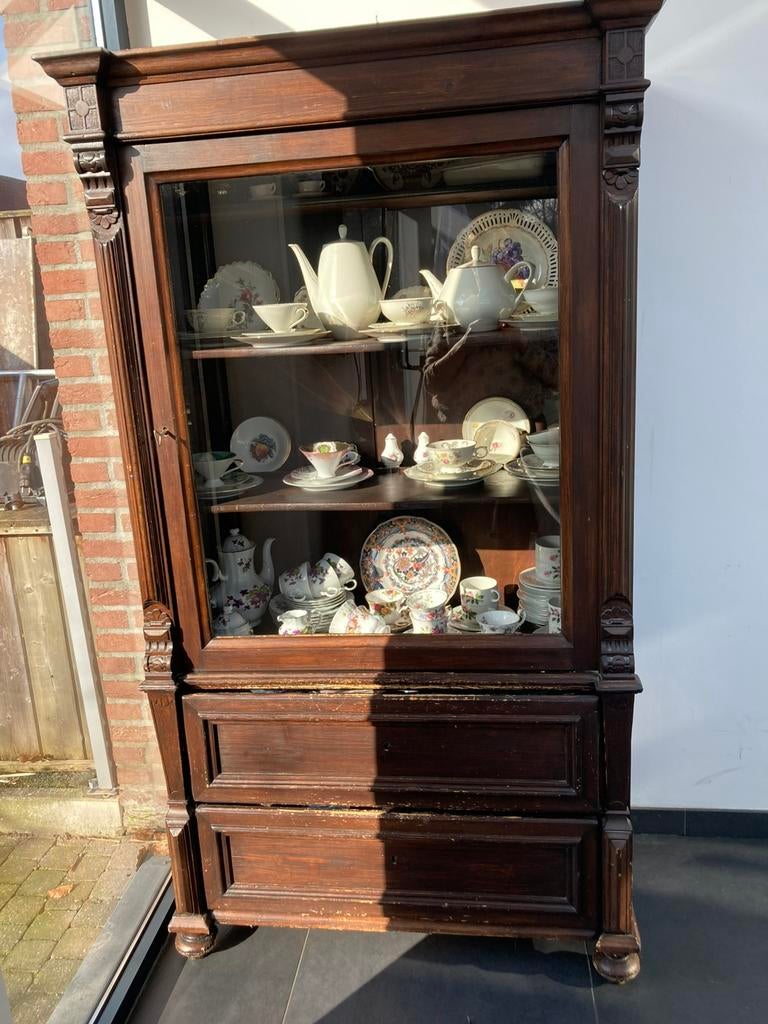 Mooie grenen vitrinekast, Ophalen, Gebruikt, 50 tot 100 cm, Met lade(s)