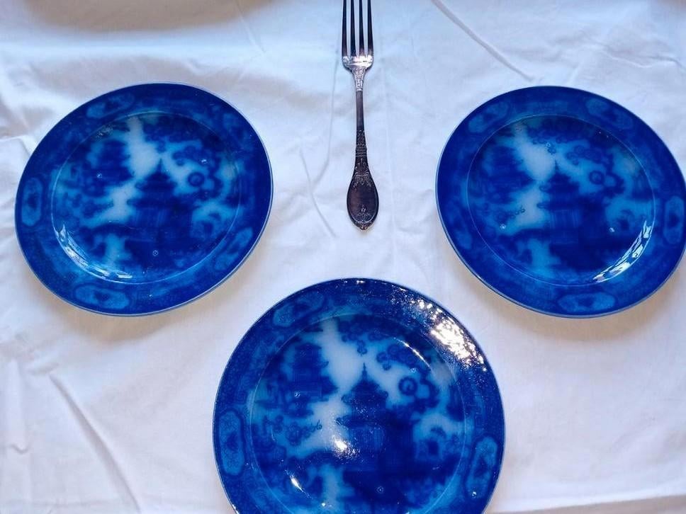 3 bordjes  Flowblue  Hindoestan, Ophalen