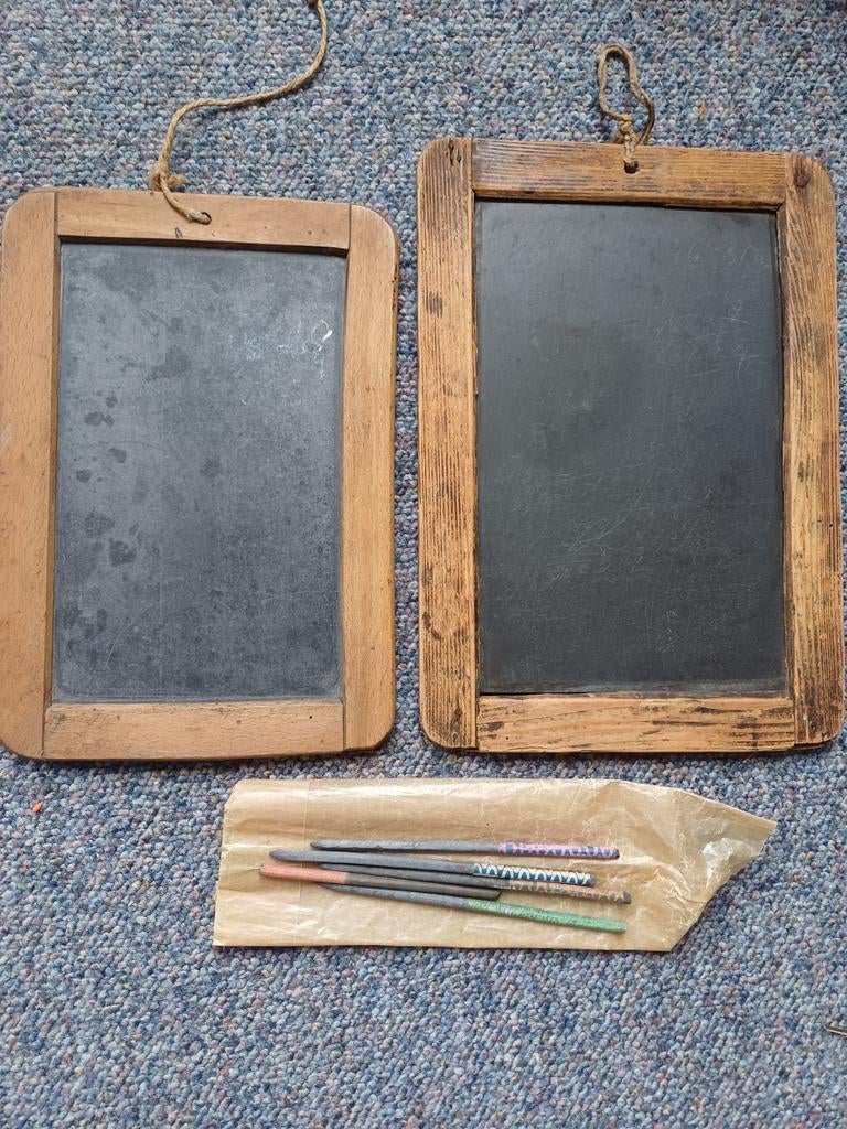 Antieke schoolleitjes met griffel - Set van 2, Ophalen of Verzenden