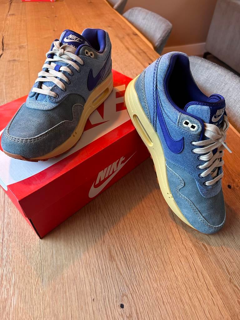 Nike Air Max 1 Premium Dirty Denim, Kleding | Heren, Schoenen, Blauw, Nieuw, Ophalen of Verzenden, Sneakers of Gympen