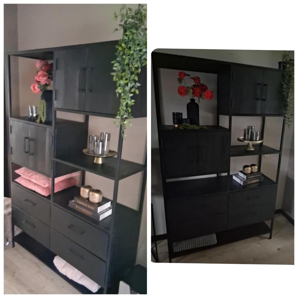 Zwarte mango vakkenkast., Tuin en Terras, Bergingen en Tuinkasten, Overige typen, Hout, Ophalen