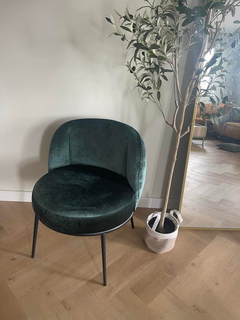 Design stoel Satelliet - Velours groen met metalen onderstel, Ophalen, Overige kleuren, Nieuw, Metaal